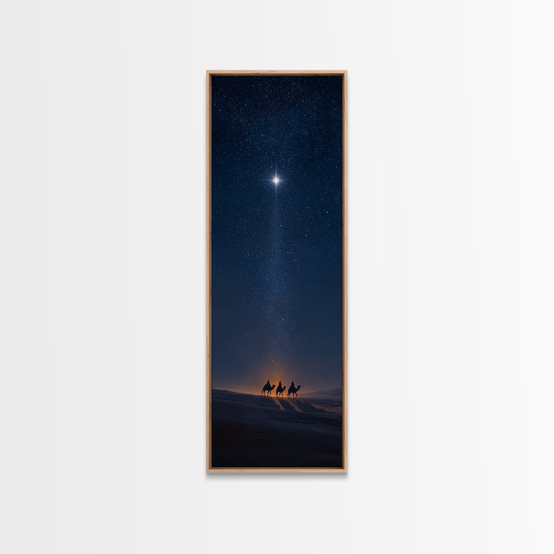 Midnight Kings Journey | Framed Canvas Print | Christmas Wall Art | Christian Art Canvas | Tall Skinny Art Print | Christian Christmas Art