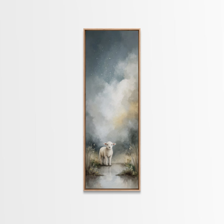 Soft Meadow Lamb – Framed Canvas Print – Christian Art Canvas – Christian Wall Art – Narrow Art – Minimalist Christian Art – Christian Art
