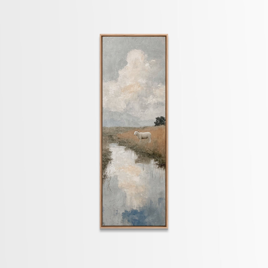 Quiet Field Sheep – Framed Canvas Print – Christian Art Canvas – Christian Wall Art – Tall Narrow Wall Art – Christian Art Print – Subtle C