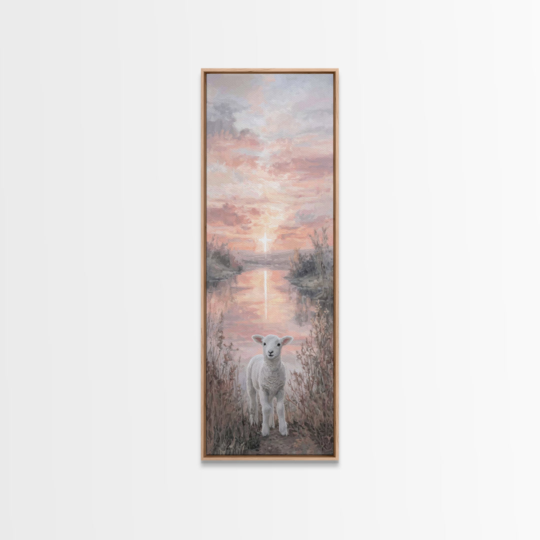 Dawn Cross Reflection, Framed Canvas Print, Christian Wall Art, Christian Art Canvas, Tall Skinny Art Print, Christian Christmas Art, Chris