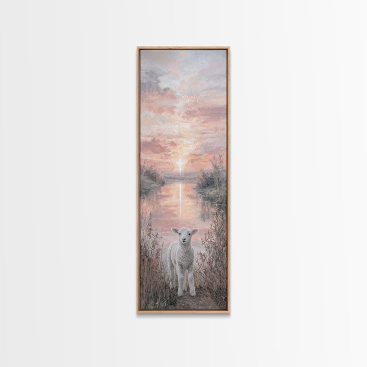 Dawn Cross Reflection, Framed Canvas Print, Christian Wall Art, Christian Art Canvas, Tall Skinny Art Print, Christian Christmas Art, Chris