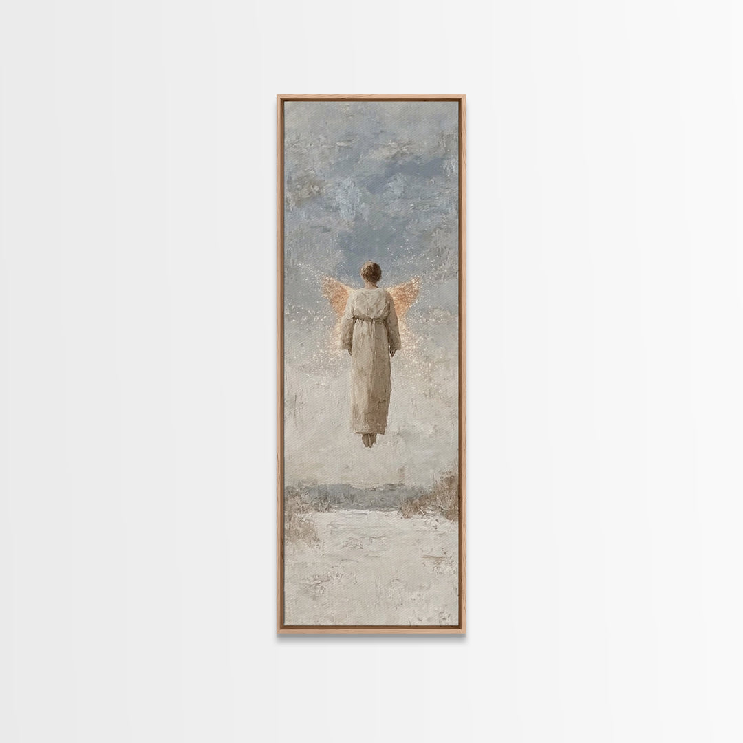 Angel Of Light | Framed Canvas Print | Christian Art Canvas | Minimalist Christian Art | Christmas Wall Art | Skinny Art