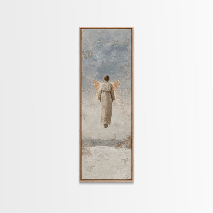 Angel Of Light | Framed Canvas Print | Christian Art Canvas | Minimalist Christian Art | Christmas Wall Art | Skinny Art