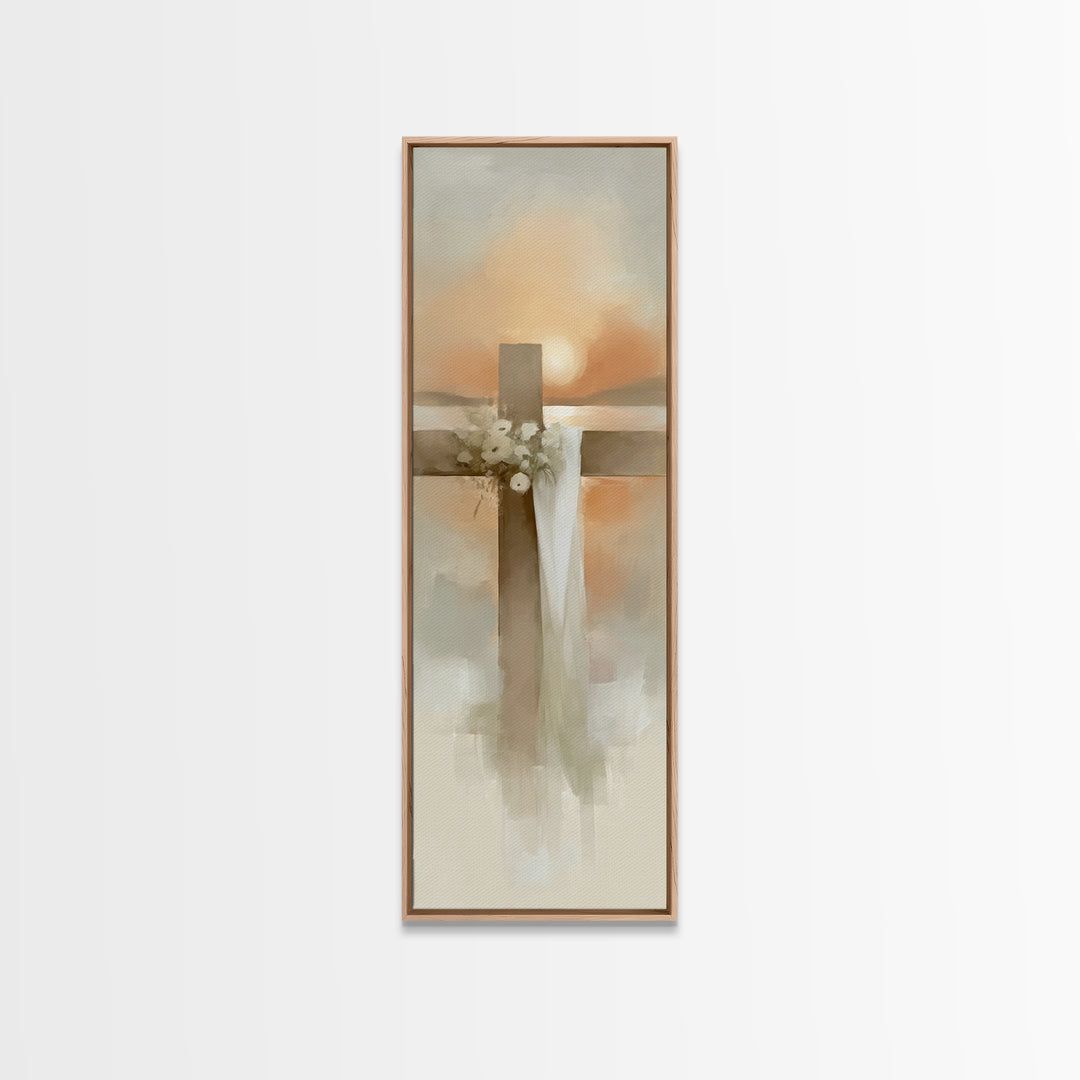 Cross Of Morning – Framed Canvas Print – Christian Art Canvas – Christian Wall Art – Narrow Art – Christian Art Print – Christian Decoratio