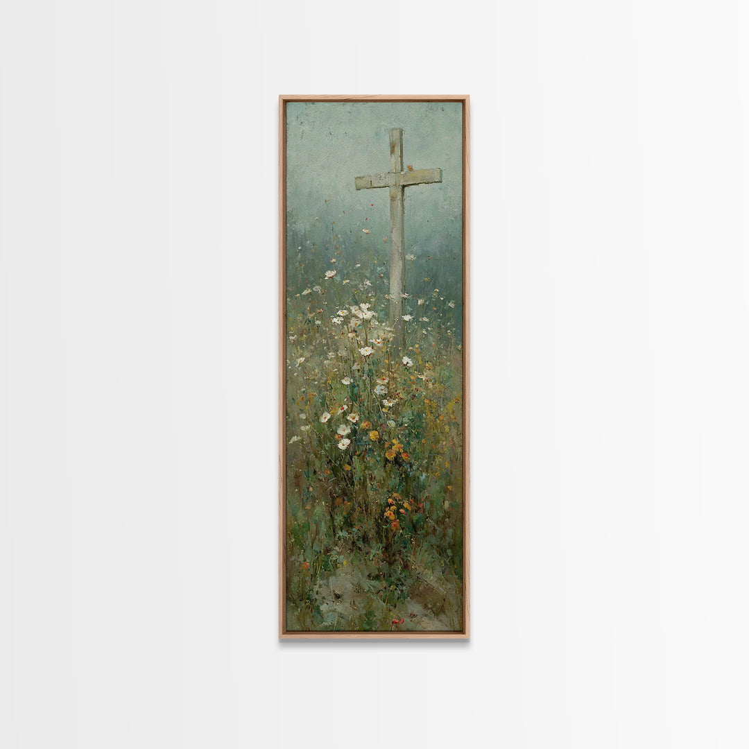 Bloom Of Redemption, Framed Canvas Print, Narrow Art, Christian Art Print, Christian Wall Art, Jesus Painting, Christian Christmas Art