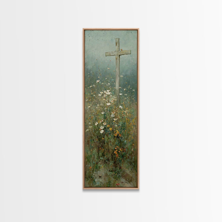 Bloom Of Redemption, Framed Canvas Print, Narrow Art, Christian Art Print, Christian Wall Art, Jesus Painting, Christian Christmas Art