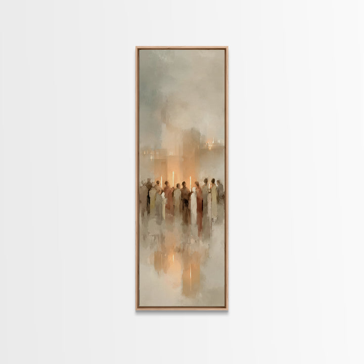 Candlelit Gathering | Framed Canvas Print | Christian Wall Art | Christian Christmas Art | Modern Christian Art | Narrow Art
