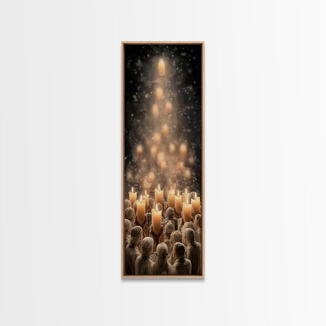 Silent Vigil | Framed Canvas Print | Christmas Art | Christian Art Canvas | Vintage Christmas Art | Tall Skinny Art Print