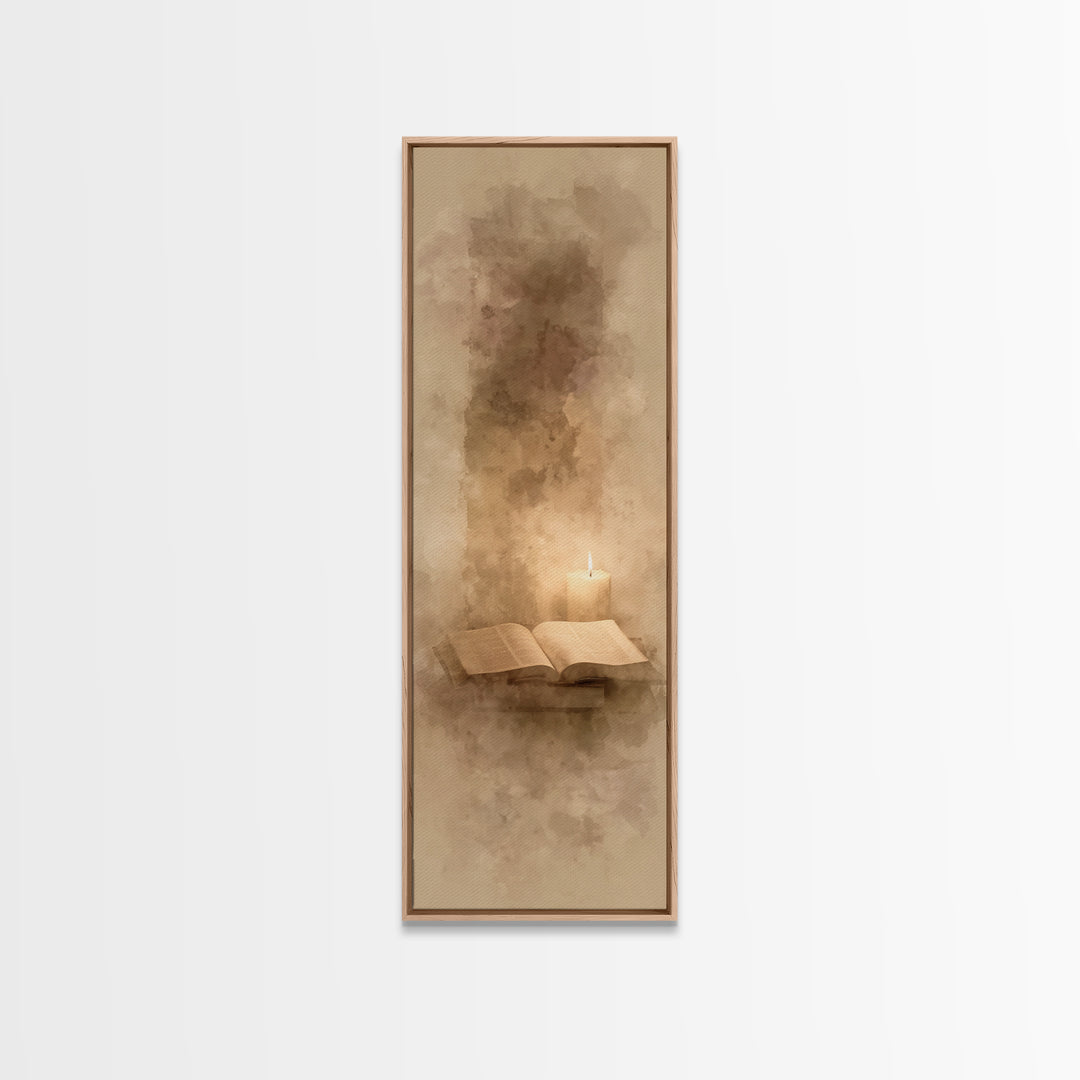 Sacred Candle Light – Framed Canvas Print – Tall Narrow Wall Art – Christian Wall Art – Christian Art Canvas – Christian Painting – Christi