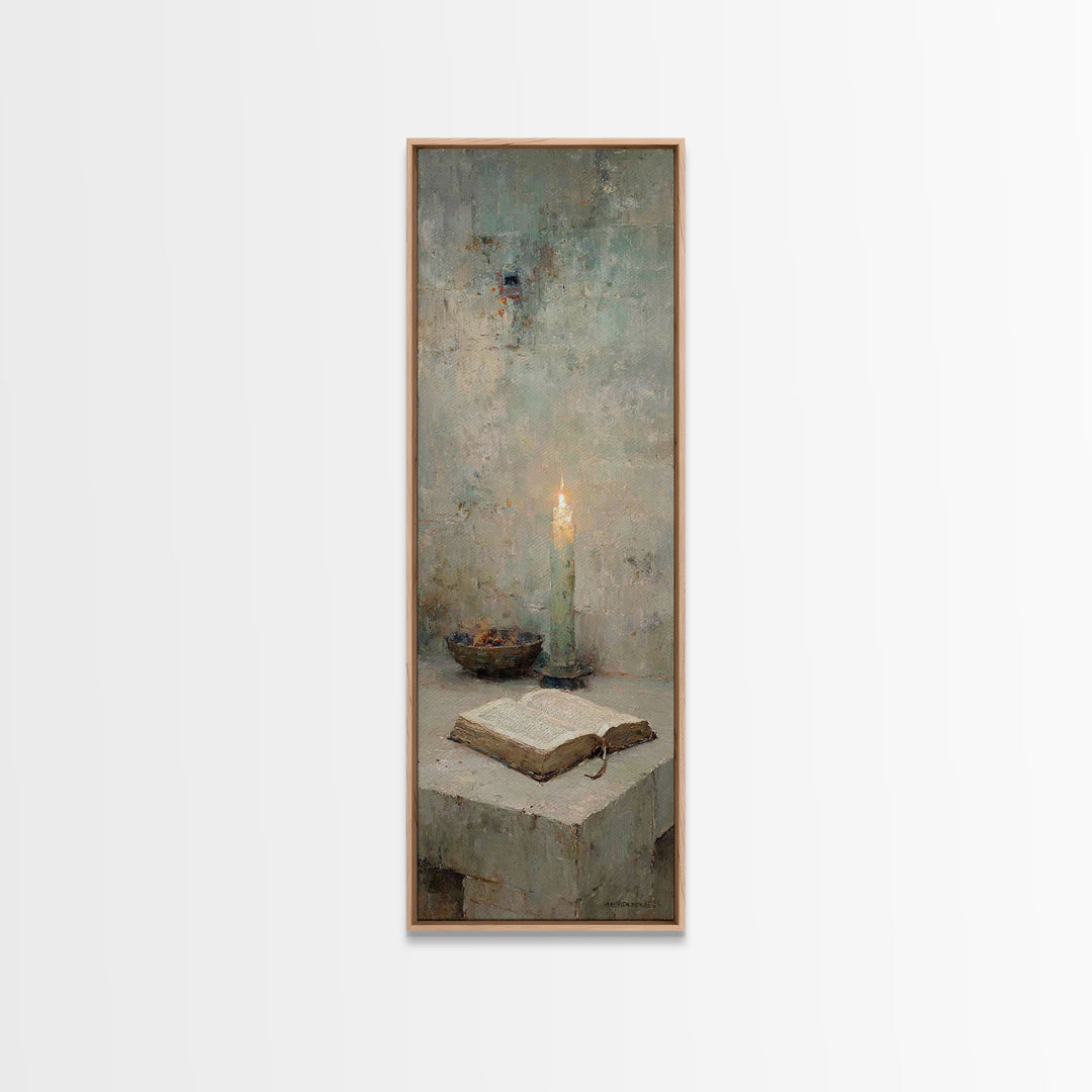 Ancient Word Flame – Framed Canvas Print – Tall Narrow Wall Art – Christian Art Print – Moody Christian Art – Christian Wall Art – Christia