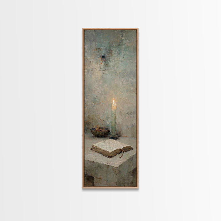 Ancient Word Flame – Framed Canvas Print – Tall Narrow Wall Art – Christian Art Print – Moody Christian Art – Christian Wall Art – Christia