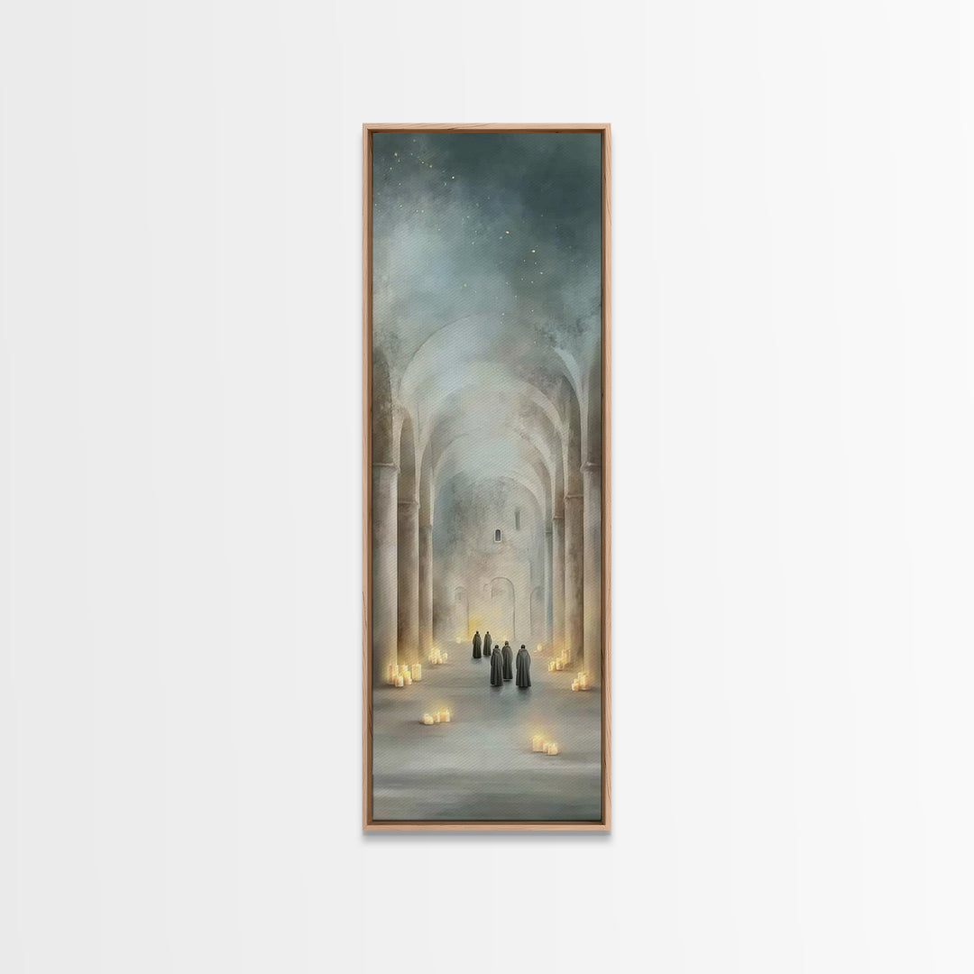 Sacred Hall Gathering – Framed Canvas Print – Tall Narrow Wall Art – Christian Art Canvas – Christian Wall Art – Vintage Christian Art – Ch