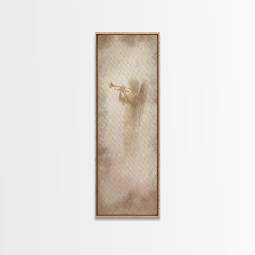 Heavenly Trumpet Light, Framed Canvas Print, Skinny Art, Christian Wall Art, Christian Art Print, Christian Christmas Art, Christian Decor