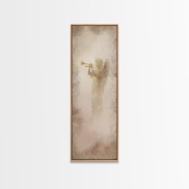 Heavenly Trumpet Light, Framed Canvas Print, Skinny Art, Christian Wall Art, Christian Art Print, Christian Christmas Art, Christian Decor