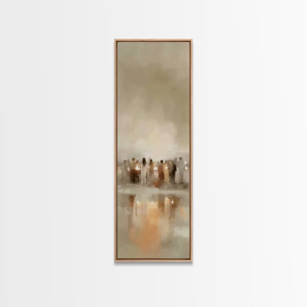 Silent Night Crowd | Framed Canvas Print | Tall Narrow Wall Art | Christian Wall Art | Christian Art Canvas | Christian Christmas Art