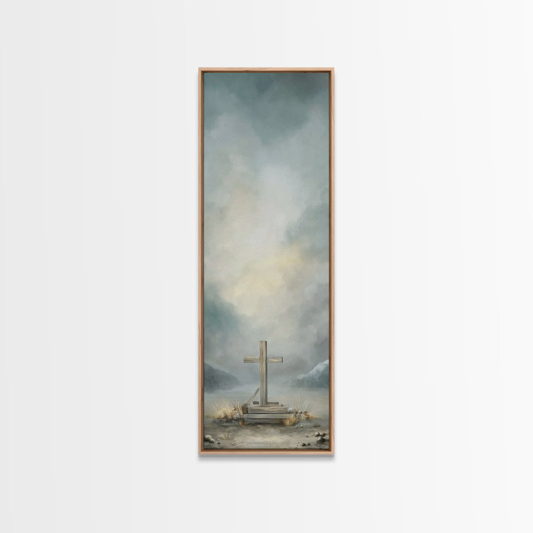 Cross Of Mercy – Framed Canvas Print – Tall Skinny Art Print – Christian Art Canvas – Christian Wall Art – Christian Art Print