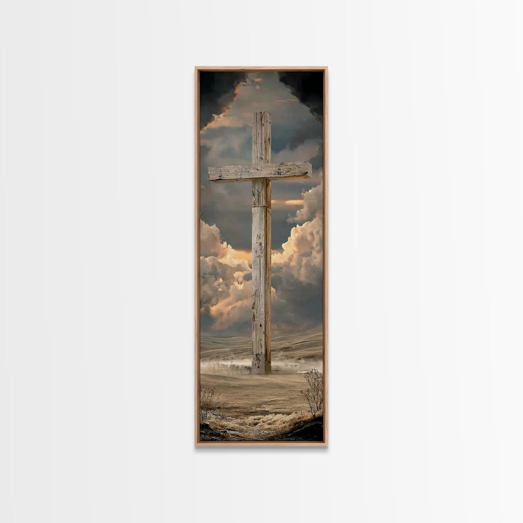 Enduring Cross Horizon | Framed Canvas Print | Narrow Art | Christian Wall Art | Christian Art Canvas | Christian Painting | Christian Gift