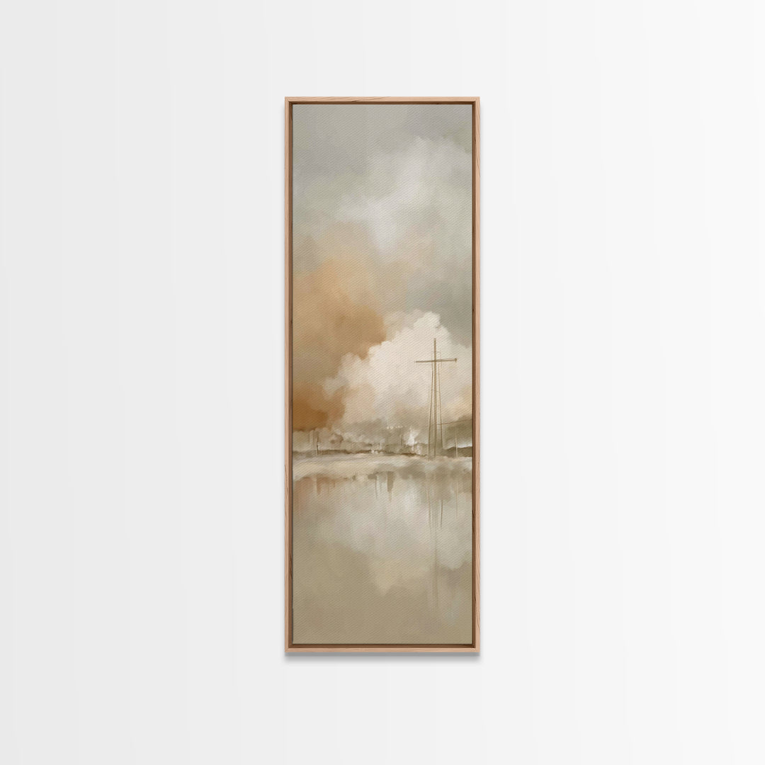 Silent Cross Reflections – Framed Canvas Print – Tall Narrow Wall Art – Christian Art Print – Christian Art Canvas – Christian Wall Art