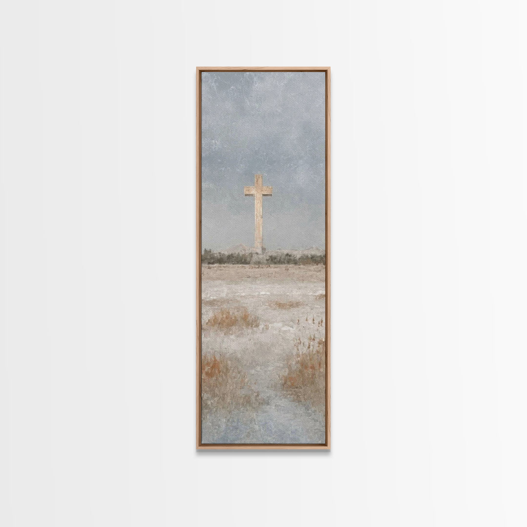 Winter Cross Hope – Framed Canvas Print – Christian Art Canvas – Christian Wall Art – Christmas Art – Tall Narrow Wall Art – Jesus Painting