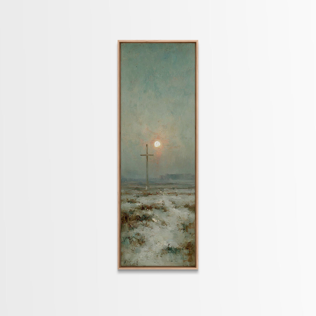 Heavenly Morning Cross – Framed Canvas Print – Christmas Art – Tall Narrow Wall Art – Christian Wall Art – Jesus Painting – Christian Art C