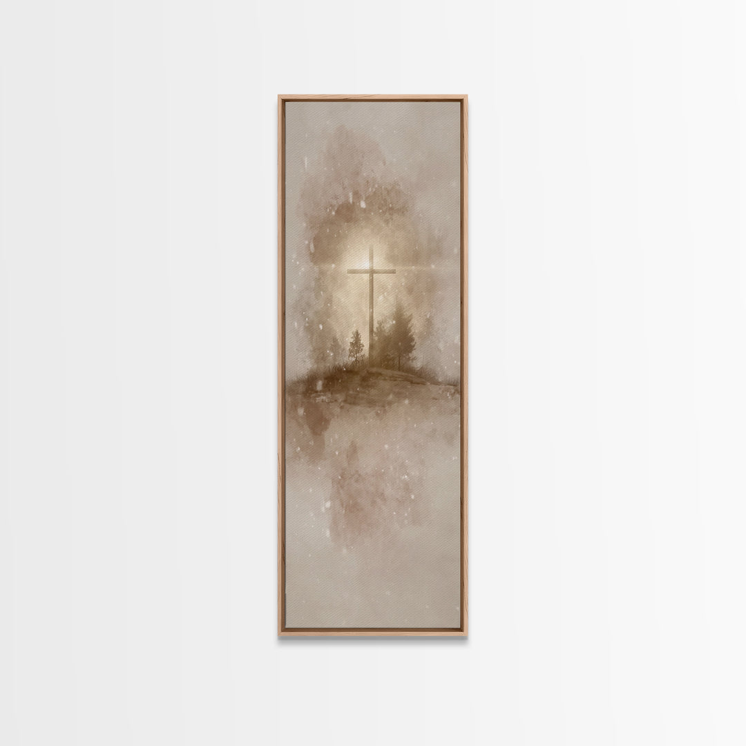 Silent Field Cross – Framed Canvas Print – Tall Narrow Wall Art – Christian Art Canvas – Jesus Painting – Christmas Art – Christian Wall Ar