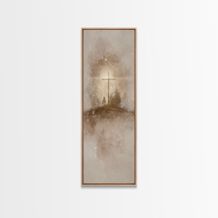 Silent Field Cross – Framed Canvas Print – Tall Narrow Wall Art – Christian Art Canvas – Jesus Painting – Christmas Art – Christian Wall Ar