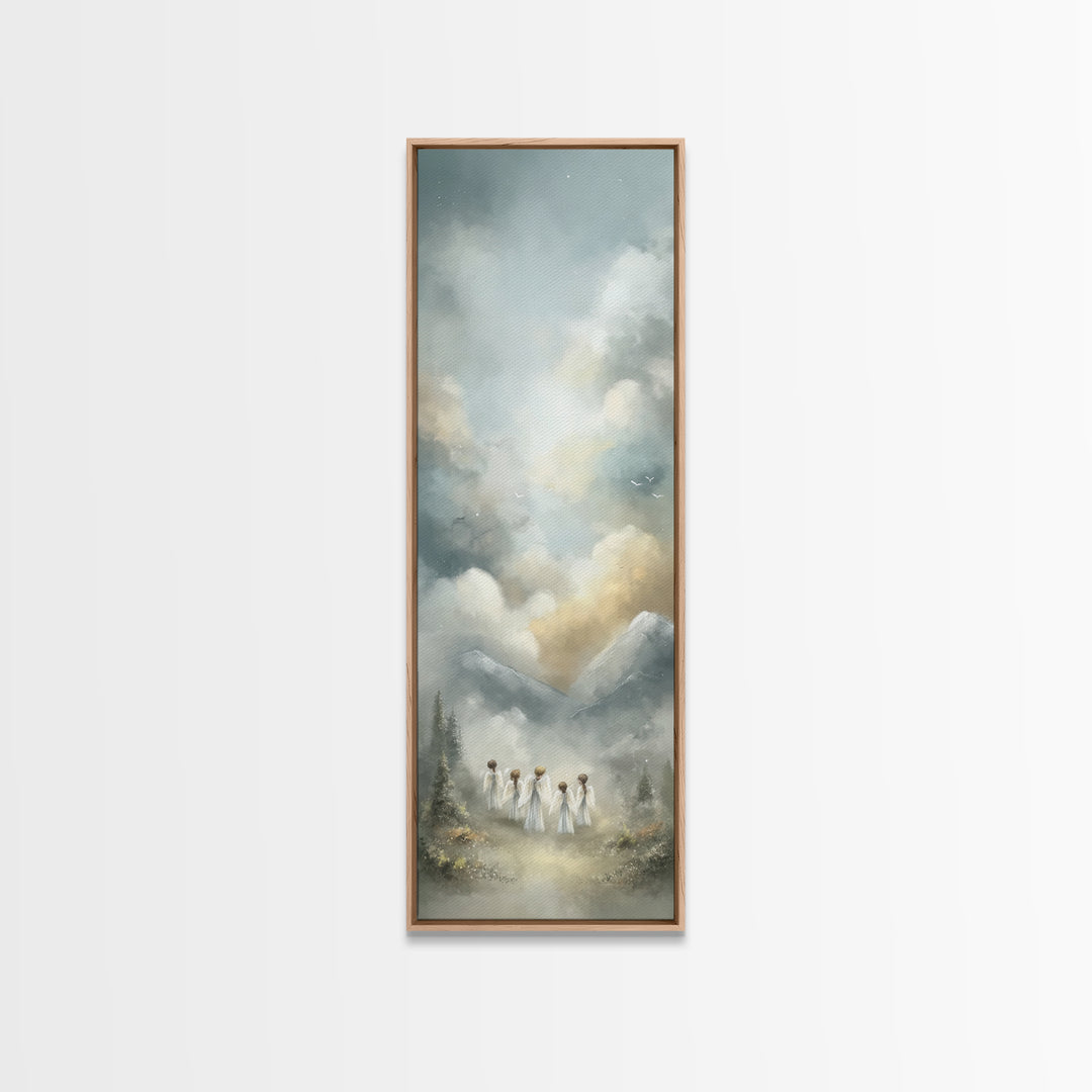 Morning Glory Angels – Framed Canvas Print, Christian Art Canvas, Christian Wall Art, Tall Narrow Wall Art, Christian Christmas Art, Christ