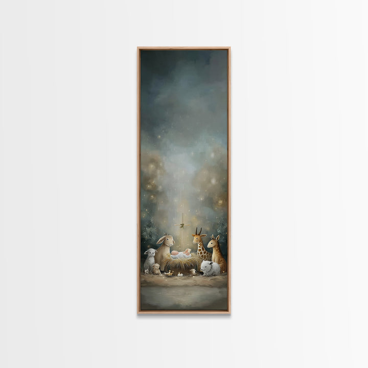 Starry Night Peace, Framed Canvas Print, Christian Christmas Art, Christian Decor, Tall Narrow Wall Art, Jesus Painting, Christmas Wall Art