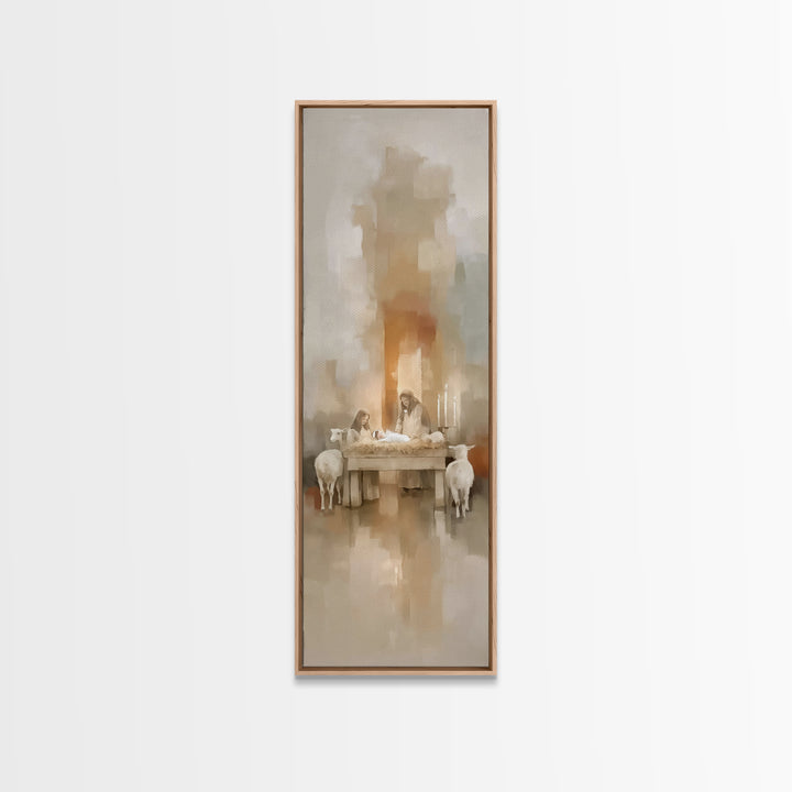 Holy Stable Calm, Framed Canvas Print, Christian Art Print, Christmas Art Prints, Narrow Art, Jesus Painting Canvas, Christian Christmas De