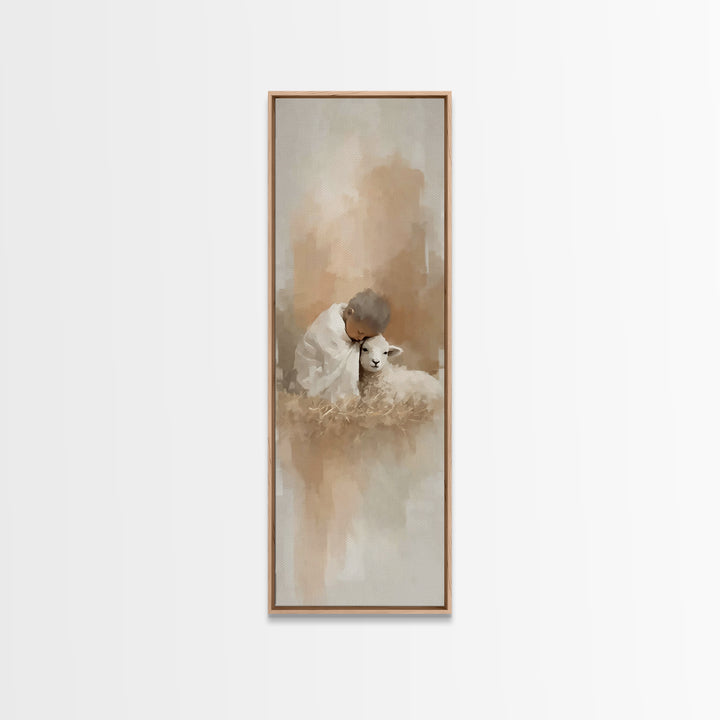 Tender Lamb Mercy, Framed Canvas Print, Christian Art Canvas, Christian Christmas Art, Narrow Art, Christian Gift, Jesus Art Print