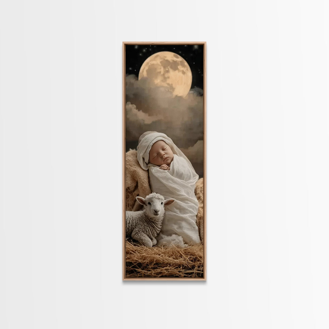 Midnight Holy Calm | Framed Canvas Print | Christian Christmas Art | Christian Wall Art | Tall Skinny Art Print | Christian Art Print | Jes
