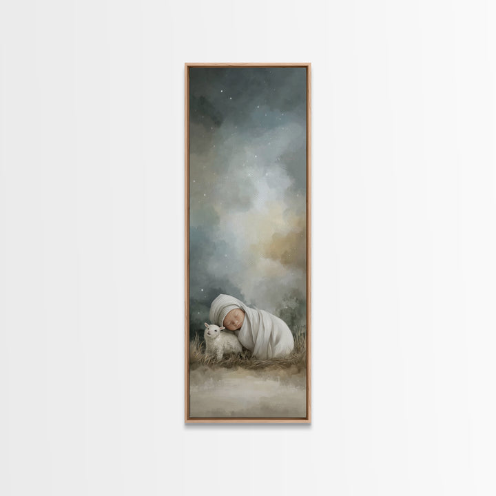 Silent Lamb Peace – Framed Canvas Print – Christian Wall Art – Jesus Art Print – Christmas Art – Narrow Art – Christian Art Canvas