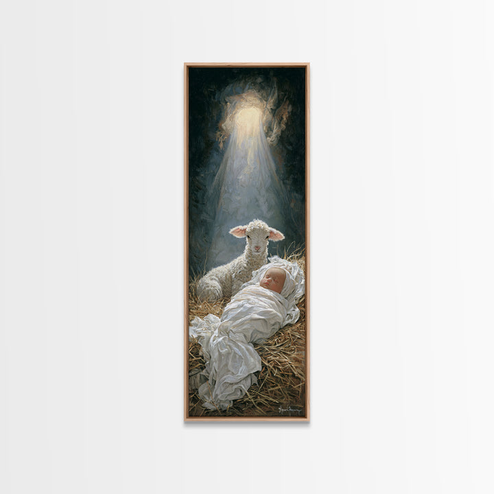 Holy Light Promise – Framed Canvas Print – Christian Christmas Art – Jesus Painting – Christian Art – Tall Narrow Wall Art – Christmas Art