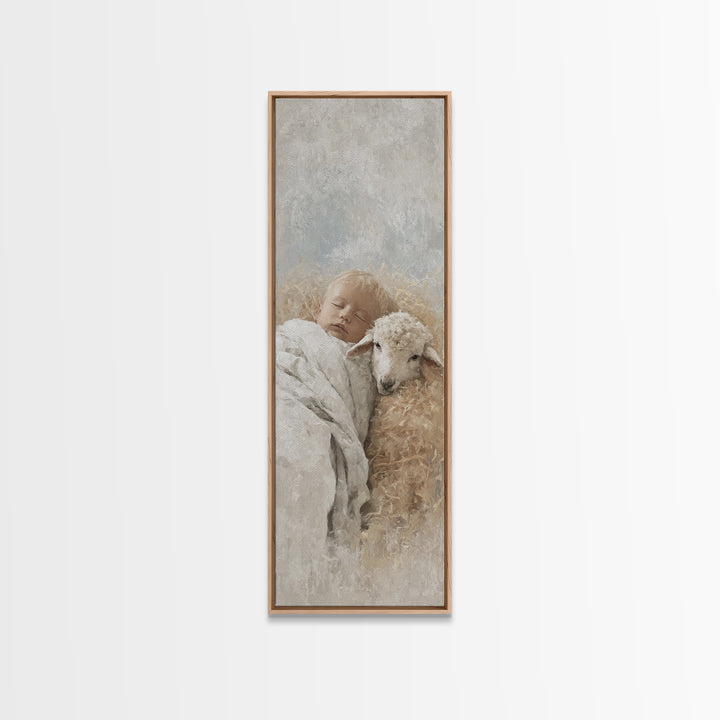 Lamb Of Morning – Framed Canvas Print – Christian Art Canvas – Christian Christmas Art – Skinny Art – Jesus Painting – Christian Wall Art