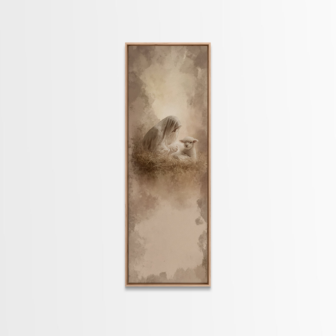 Heaven’s Gentle Rest | Framed Canvas Print | Christian Art | Christian Christmas Art | Narrow Art | Jesus Art Print | Christmas Wall Art