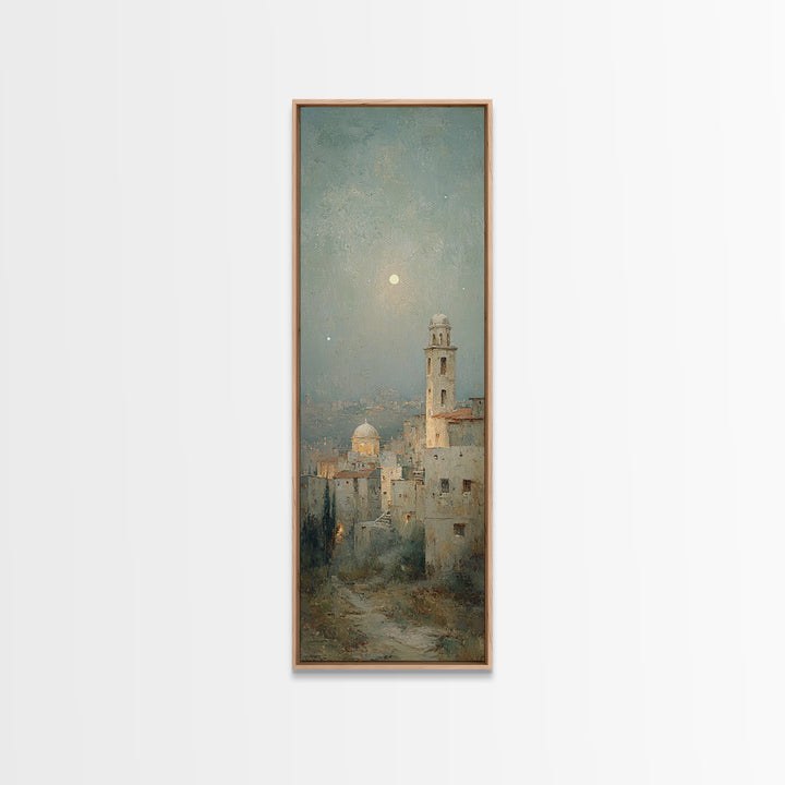 Moonlit Bethlehem Stillness | Framed Canvas Print | Christian Wall Art | Christmas Art | Tall Narrow Wall Art | Christian Art Print | Chris