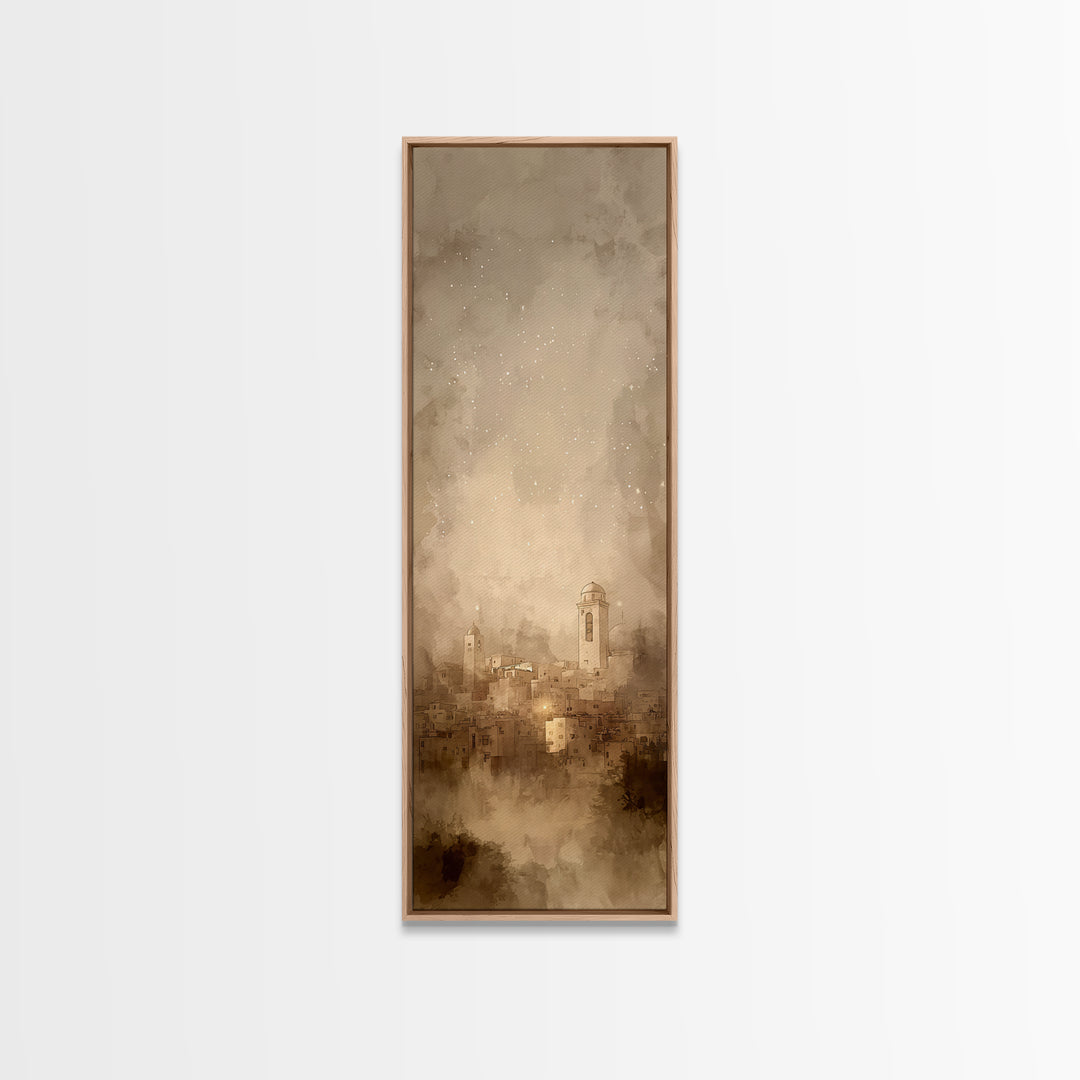 Sacred City Dawn – Framed Canvas Print – Christian Art – Christmas Art Prints – Narrow Art – Christian Wall Art – Modern Christian Art