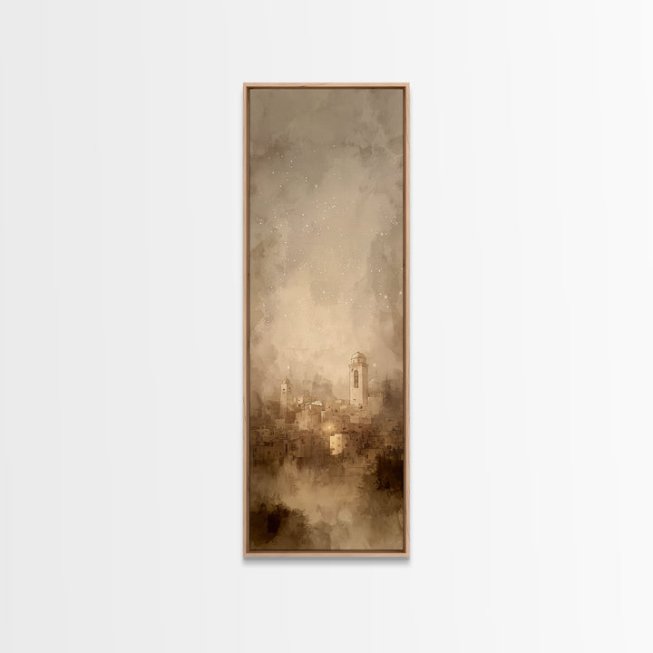 Sacred City Dawn – Framed Canvas Print – Christian Art – Christmas Art Prints – Narrow Art – Christian Wall Art – Modern Christian Art