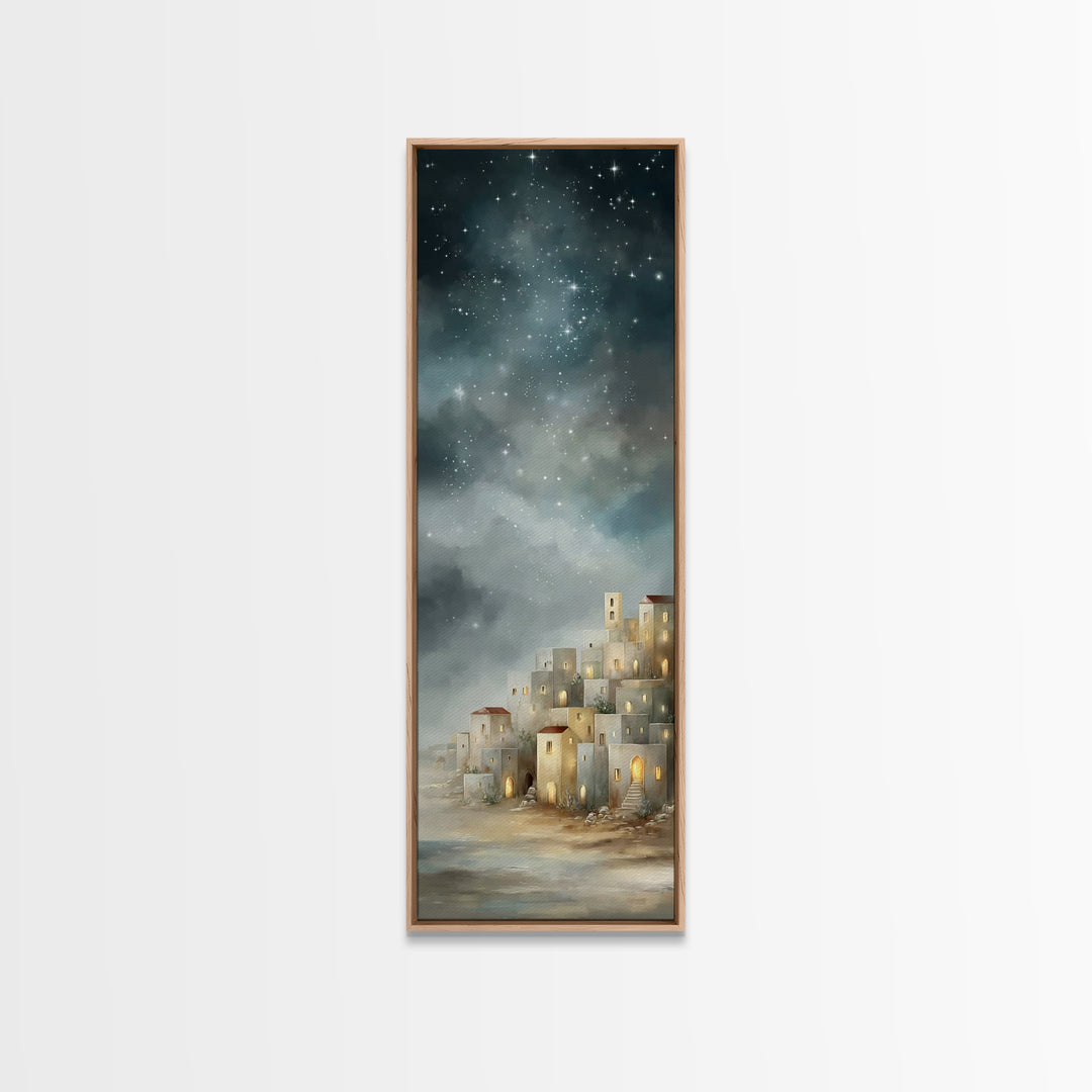 Holy City Glow – Framed Canvas Print – Tall Skinny Art Print – Christian Christmas Art – Christian Art Canvas – Christian Wall Art – Christ