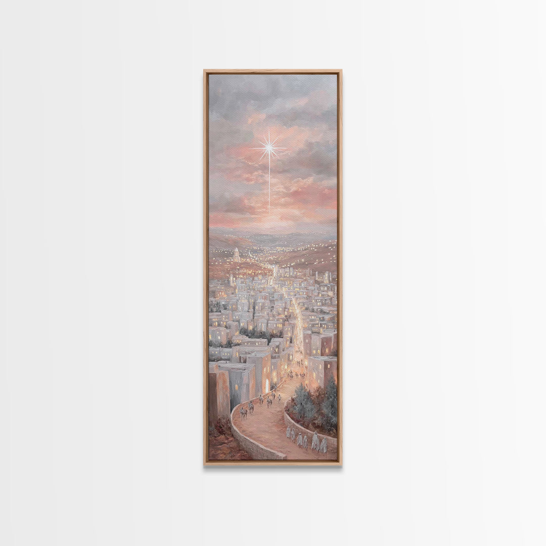 Pilgrims of Promise – Framed Canvas Print – Narrow Art – Christian Art Canvas – Christmas Art – Christian Wall Art – Christian Christmas –