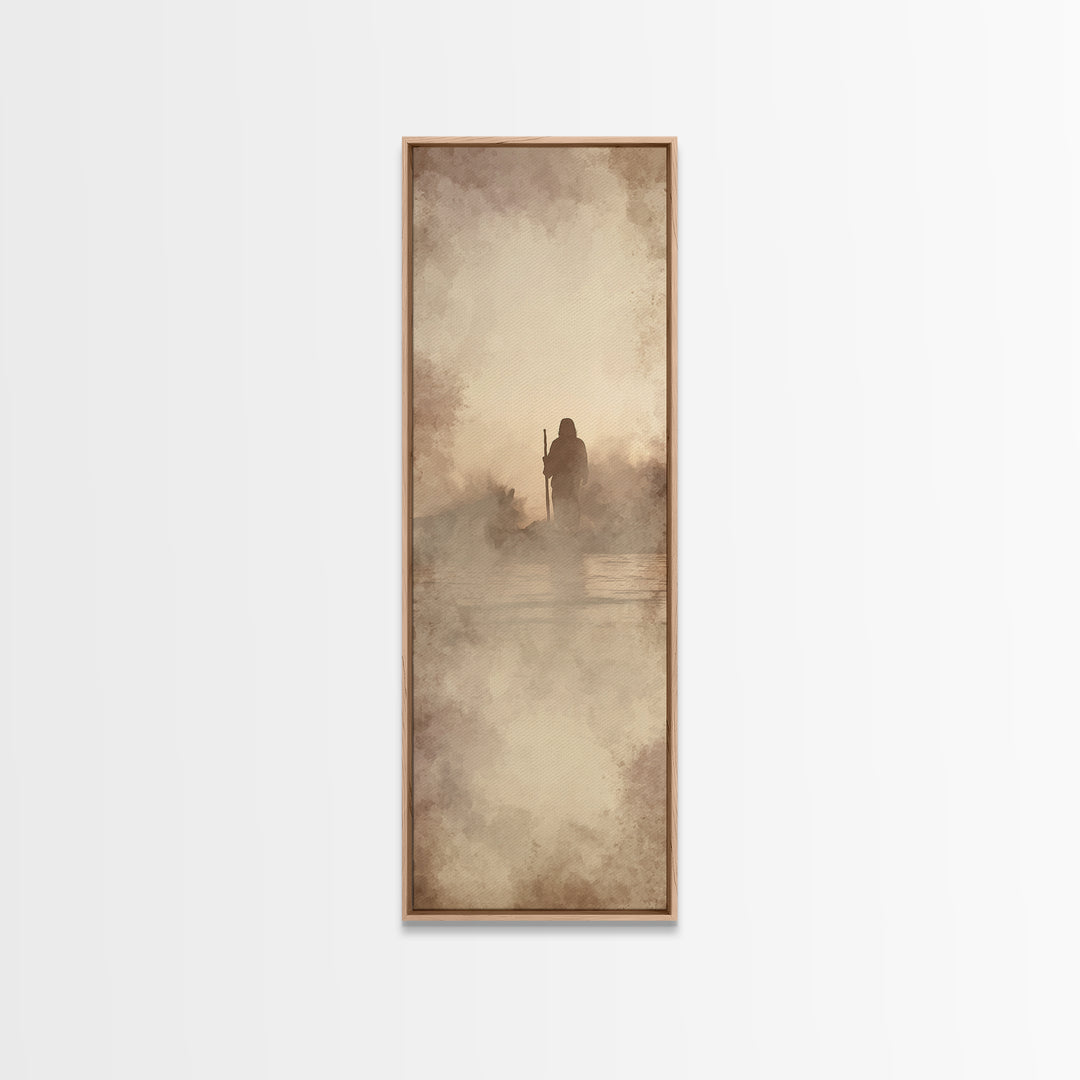 Desert Dawn Shepherd | Framed Canvas Print | Tall Skinny Art Print | Christian Art Canvas | Jesus Painting | Christian Wall Art | Christian
