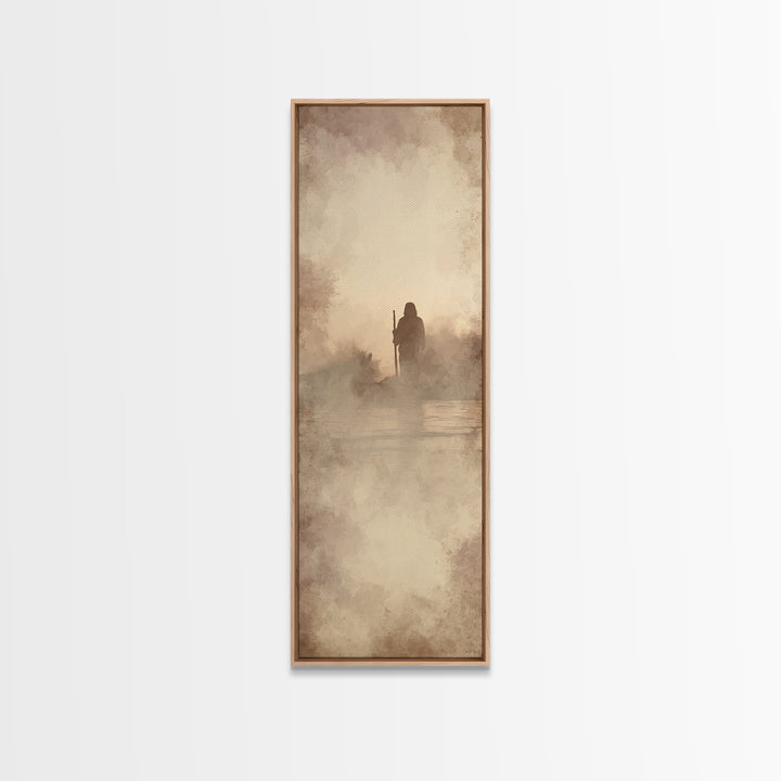 Desert Dawn Shepherd | Framed Canvas Print | Tall Skinny Art Print | Christian Art Canvas | Jesus Painting | Christian Wall Art | Christian