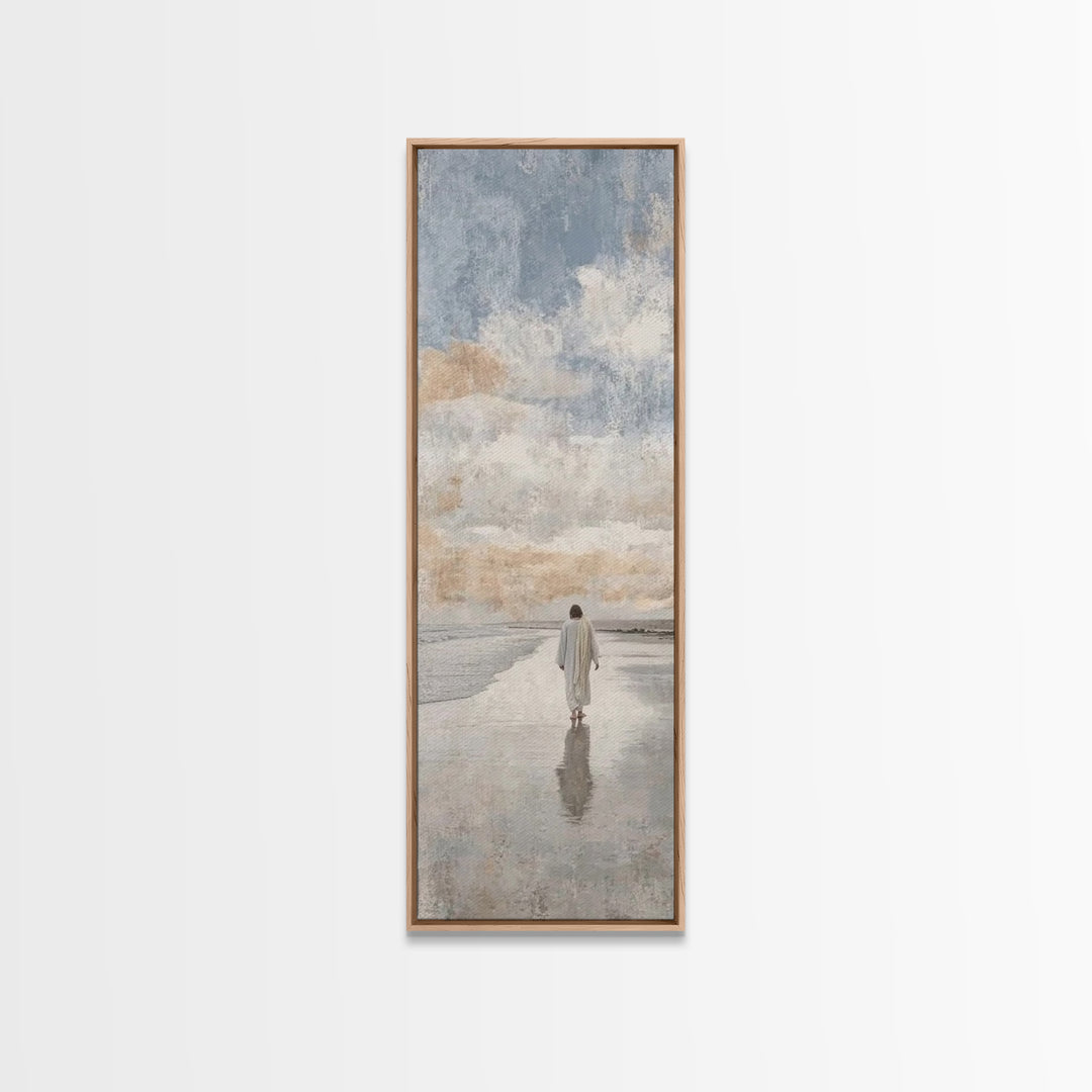 Silent Coastal Faith | Framed Canvas Print | Tall Narrow Wall Art | Christian Art Canvas | Christian Wall Art | Jesus Painting | Christian