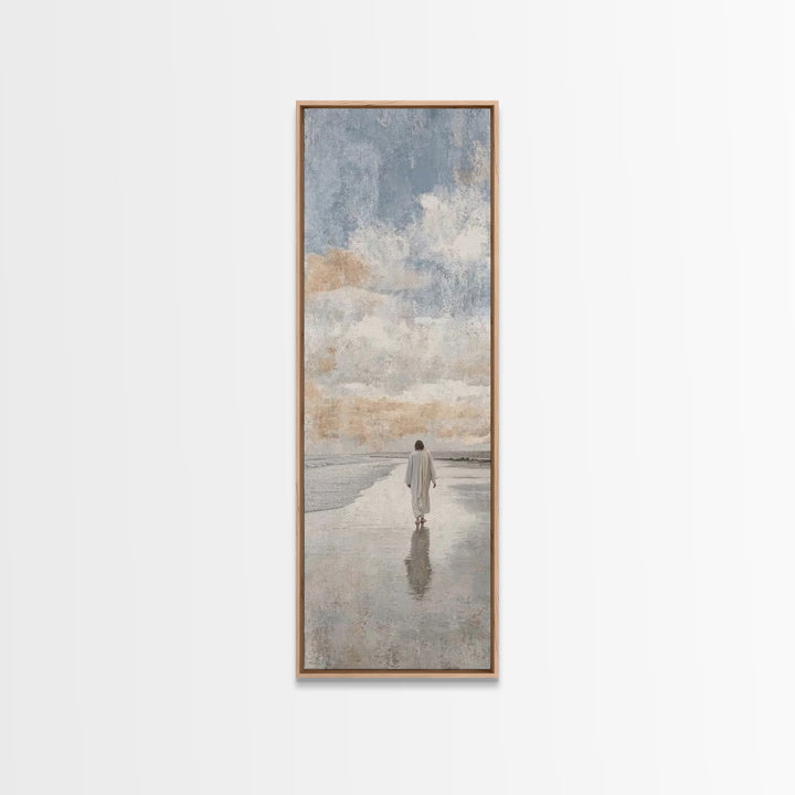 Silent Coastal Faith | Framed Canvas Print | Tall Narrow Wall Art | Christian Art Canvas | Christian Wall Art | Jesus Painting | Christian