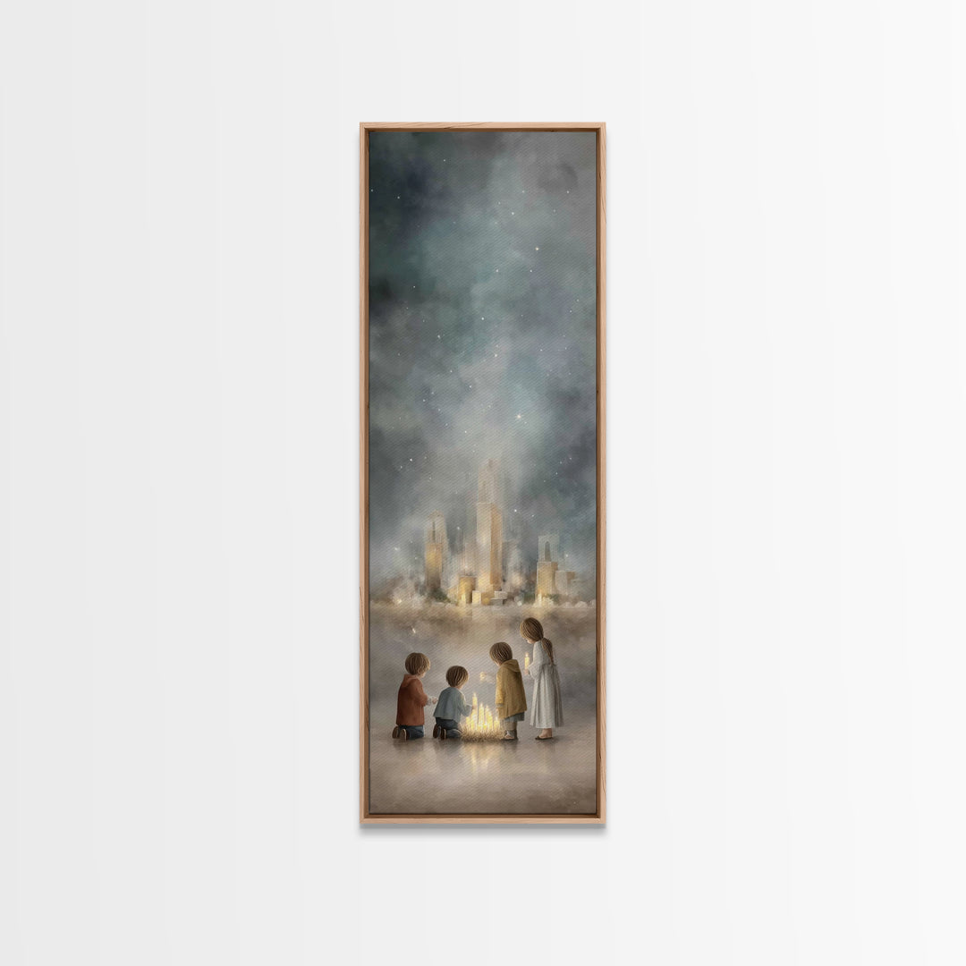 Shepherds In Grace - Framed Canvas Print - Christian Painting - Christian Wall Art - Christian Art Canvas - Tall Skinny Art Print - Jesus A
