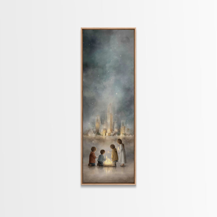 Shepherds In Grace - Framed Canvas Print - Christian Painting - Christian Wall Art - Christian Art Canvas - Tall Skinny Art Print - Jesus A