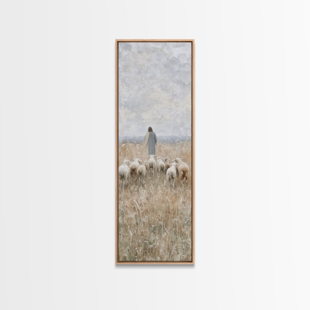 Path Of The Flock - Framed Canvas Print - Christian Art Print - Christian Wall Art - Christian Painting - Tall Narrow Wall Art - Jesus Art