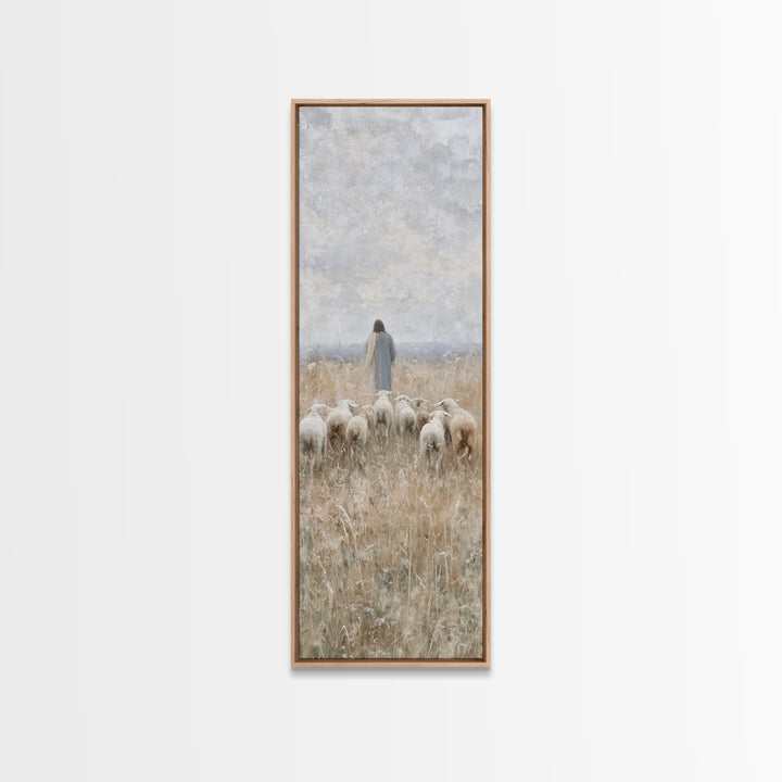 Path Of The Flock - Framed Canvas Print - Christian Art Print - Christian Wall Art - Christian Painting - Tall Narrow Wall Art - Jesus Art