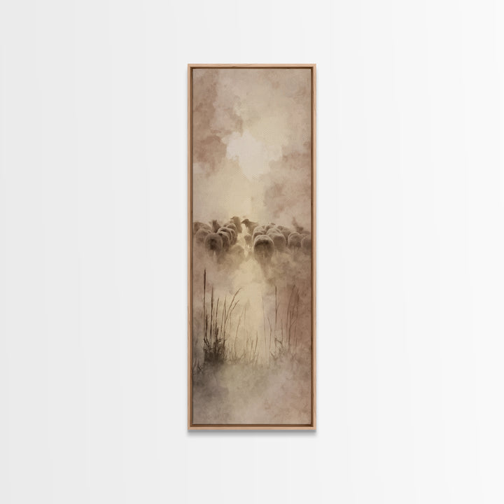 Shepherds In Light - Framed Canvas Print - Christian Art Canvas - Christian Wall Art - Large Christian Painting - Tall Narrow Wall Art