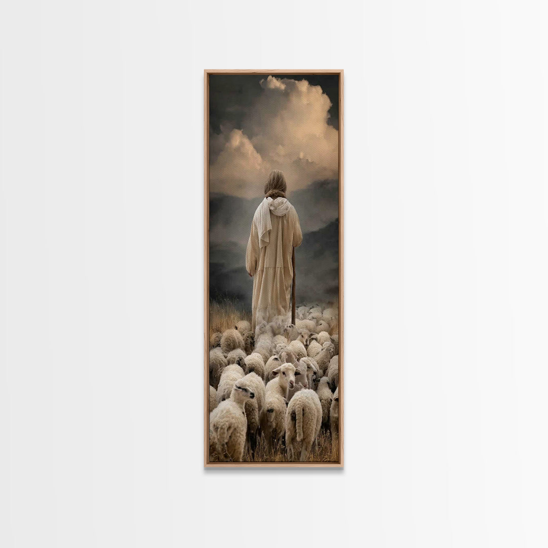 Shepherd Of Peace – Framed Canvas Print – Christian Wall Art – Jesus Painting – Christian Art Canvas – Narrow Art – Christian Art